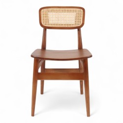 Chaise d'intérieur bistrot halles bois foncé et cannage naturel. Chaise en bois bistrot paris