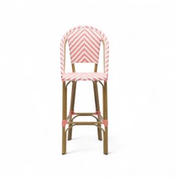 chaise de bar pour terrasse de restaurant tressage rose et blanc structure aluminium couleur rotin