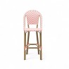 chaise de bar pour terrasse de restaurant tressage rose et blanc structure aluminium couleur rotin