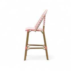 chaise de bar pour terrasse de restaurant tressage rose et blanc structure aluminium couleur rotin