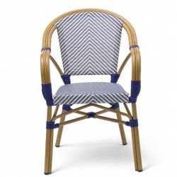 fauteuil de terrasse restaurant lazare textilene bleu structure alu couleur rotin chr