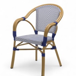 fauteuil de terrasse restaurant lazare textilene bleu structure alu couleur rotin