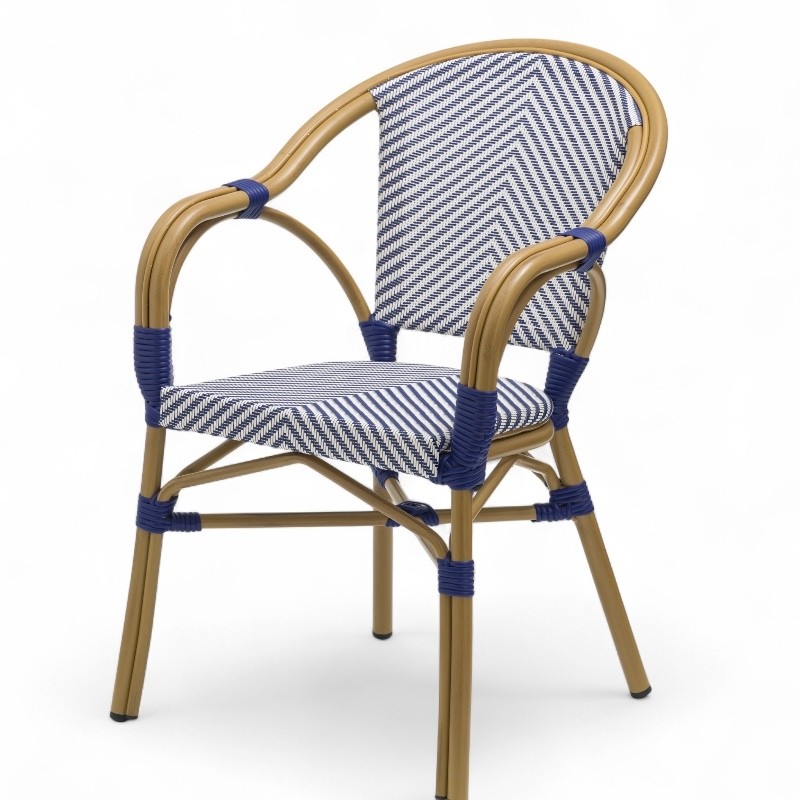 fauteuil de terrasse restaurant lazare textilene bleu structure alu couleur rotin
