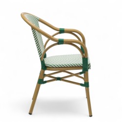 fauteuil de terrasse bistrot lazare textilene vert structure alu couleur rotin