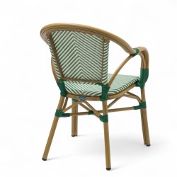fauteuil de terrasse restaurant lazare textilene vert structure alu couleur rotin
