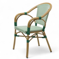 Fauteuil de terrasse LAZARE - Textilène vert et blanc