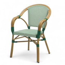 fauteuil de terrasse restaurant lazare textilene vert structure alu couleur rotin