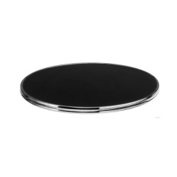plateau de table rond noir cerclage cercle inox mouluré stratifié
