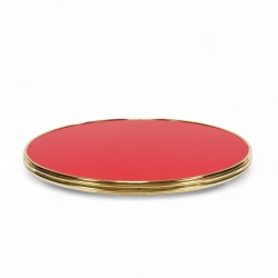 Plateau de table bistrot tradition couleur Rouge Fatal, cerclage mouluré doré en laiton massif