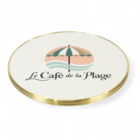 Plateau de table personnalisable, rond et cerclé en laiton massif mouluré doré Plateau de table personnalisable, rond et cerclé en laiton massif mouluré doré