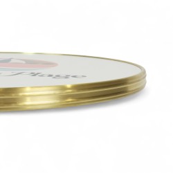 Plateau de table personnalisable, rond et cerclé en laiton massif mouluré doré