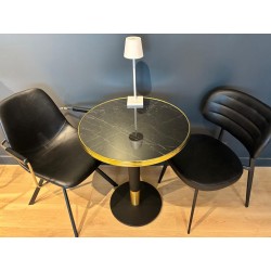 Plateau de table bistrot tradition couleur noir style marbre, cerclage mouluré doré en laiton massif