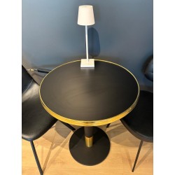 Plateau de table bistrot traditionnel couleur Noir mat, cerclage mouluré doré en laiton massif