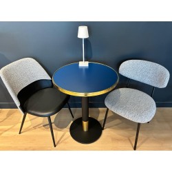 Plateau de table bistrot tradition couleur Bleu Marine, cerclage mouluré doré en laiton massif