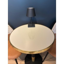 Plateau de table bistrot tradition couleur Crème brillant, cerclage mouluré doré en laiton massif