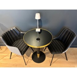 Plateau de table bistrot tradition couleur Noir Brillant, cerclage mouluré doré en laiton massif