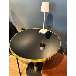 Plateau de table bistrot tradition couleur Noir Brillant, cerclage mouluré doré en laiton massif