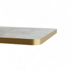 Plateau de table Honoré, carré couleur marbre blanc avec chants pvc doré coins arrondis