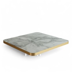 Plateau de table Honoré, carré couleur marbre blanc avec chants pvc doré coins arrondis