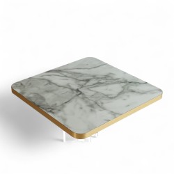 Plateau de table Honoré, carré couleur marbre blanc avec chants pvc doré coins arrondis
