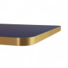 Plateau de table intérieur carré en stratifié couleur bleu marine et bords dorés coins arrondis