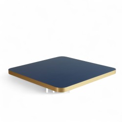 Plateau de table intérieur carré en stratifié couleur bleu marine et bords dorés coins arrondis