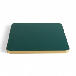Plateau de table intérieur carré en stratifié couleur vert foncé et bords dorés coins arrondis