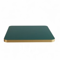 Plateau de table intérieur carré en stratifié couleur vert foncé et bords dorés coins arrondis