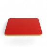 Plateau de table intérieur carré en stratifié couleur rouge et bords dorés coins arrondis