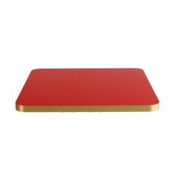 Plateau de table intérieur carré en stratifié couleur rouge et bords dorés coins arrondis