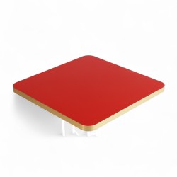 Plateau de table intérieur carré en stratifié couleur rouge et bords dorés coins arrondis