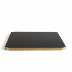 Plateau de table intérieur carré en stratifié couleur noir et bords dorés coins arrondis