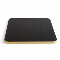 Plateau de table intérieur carré en stratifié couleur noir et bords dorés coins arrondis
