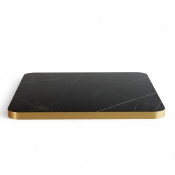 Plateau de table intérieur carré en stratifié couleur noir nero graphite et bords dorés coins arrondis