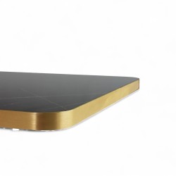 Plateau de table carré - HONORÉ Nero Graphite Brillant - Chants dorés - Coins Arrondis
