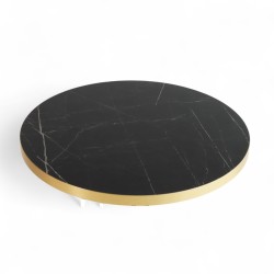 Plateau de table bistrot tradition couleur Marbre Noir Brillant, chants dorés pvc