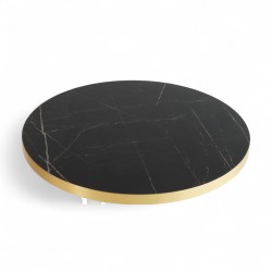 Plateau de table bistrot tradition couleur Marbre Noir Brillant, chants dorés pvc