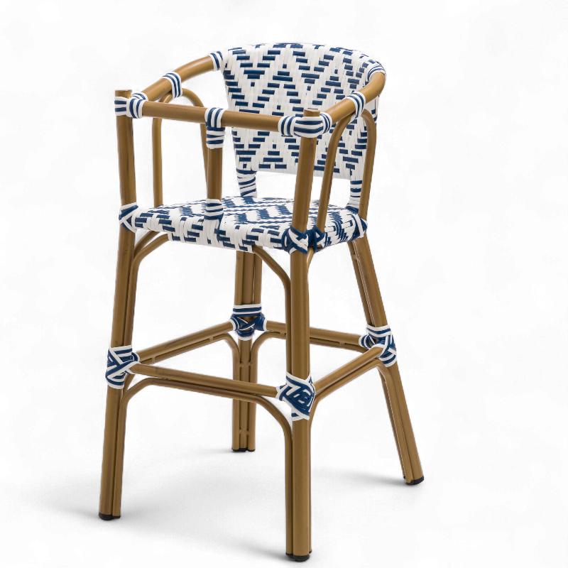 chaise pour bébé de terrasse restaurant Bistromania tressage bleu blanc extérieur ALMA