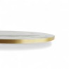 Plateau de table rond brillant marbre Calacatta, chants pvc dorés élégant Bistromania