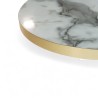 Plateau de table rond brillant marbre Calacatta, chants pvc dorés élégant Bistromania