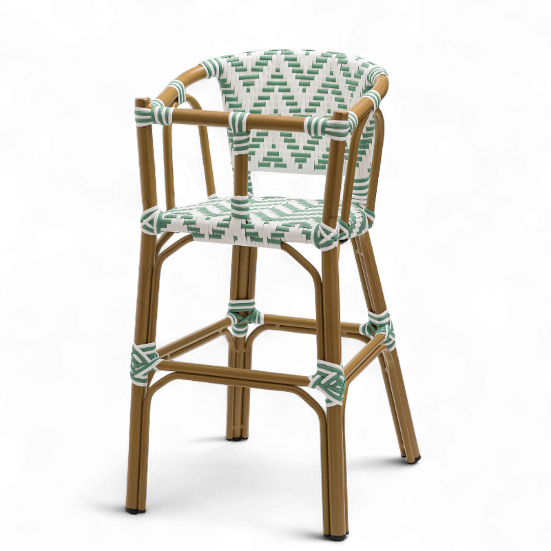 chaise pour bébé de terrasse restaurant Bistromania tressage vert clair blanc extérieur ALMA