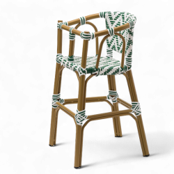 Chaise haute bébé ALMA - Tressage Vert foncé et Blanc