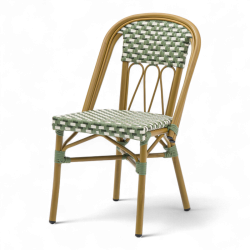 chaise de terrasse parisienne troca tressée vert blanc structure aluminium couleur rotin