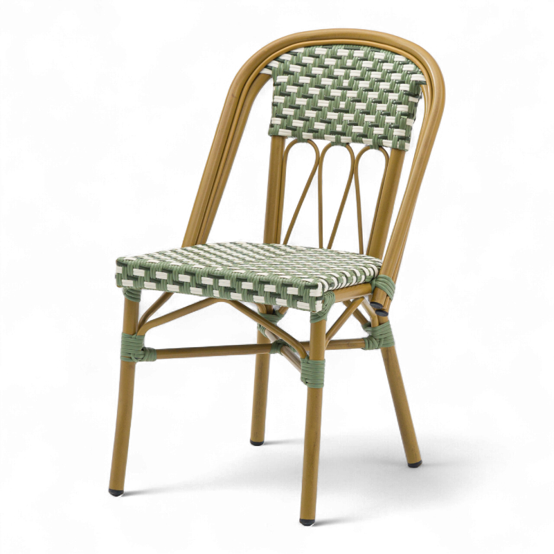 chaise de terrasse parisienne troca tressée vert blanc structure aluminium couleur rotin
