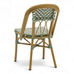 chaise de terrasse parisienne troca tressée vert blanc structure aluminium couleur rotin