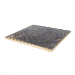 Plateau de table de terrasse carré en stratifié imitation marbre noir SIENNA et cadre laiton