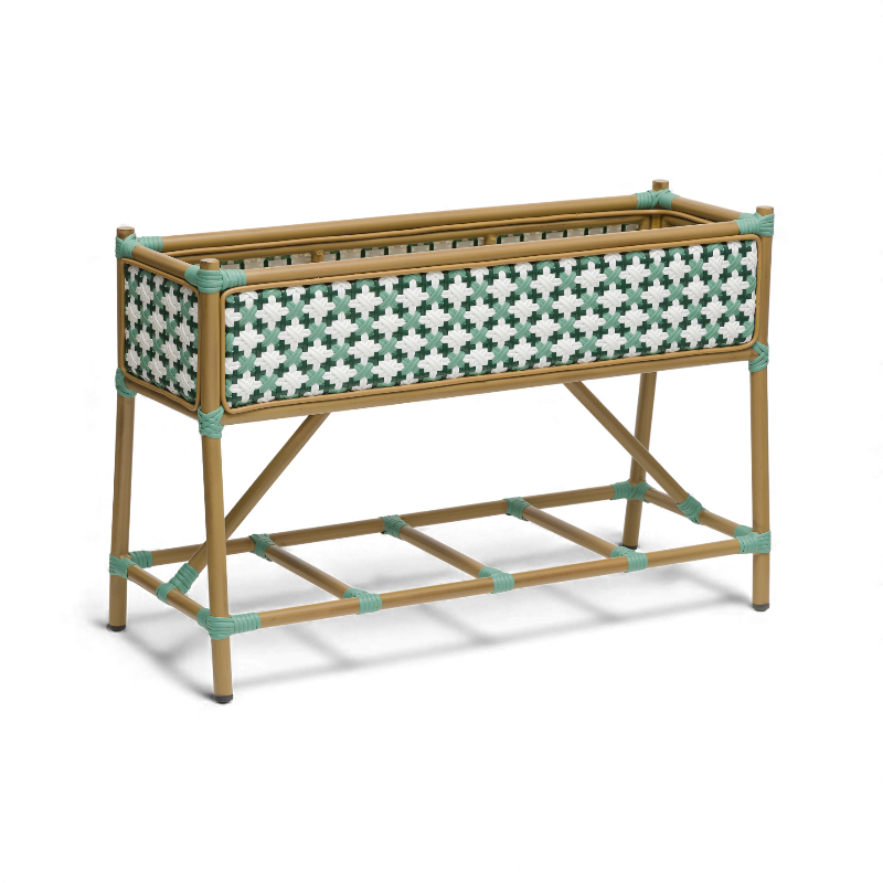 jardinière de terrasse de restaurant st germain en aluminium tressage vert et blanc