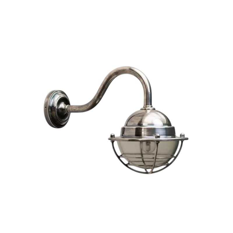 applique extérieure industrielle tempête laiton argenté chehoma globe en verre