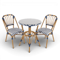 table de jardin tressage bleu et blanc style bistrot parisien D60 cm