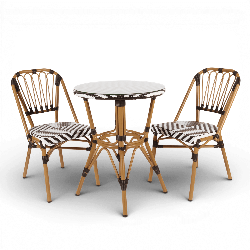 table de jardin tressage noir et blanc style bistrot parisien D60 cm